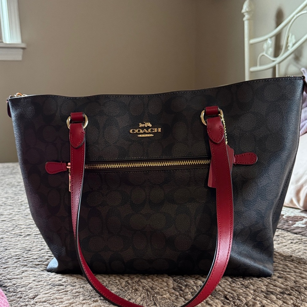 Coach Signature Black Tote with Red Accents